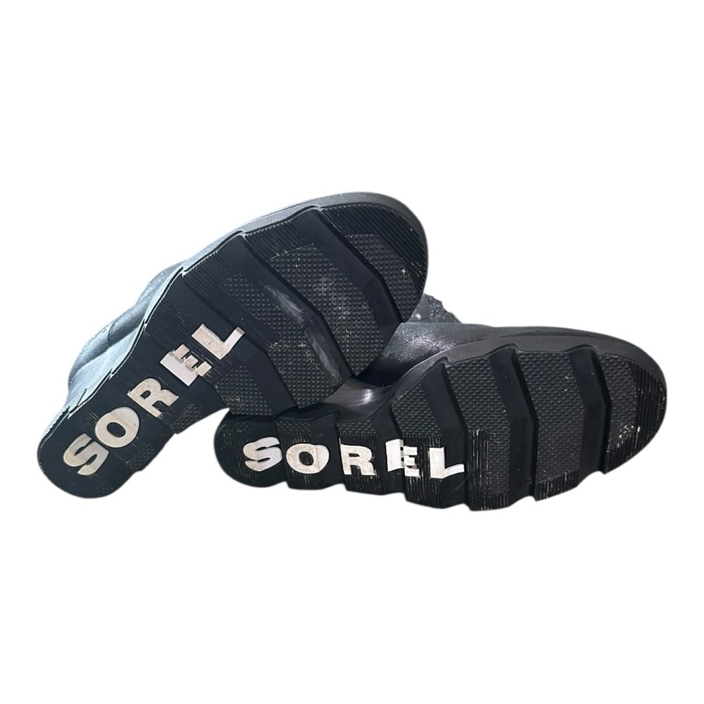 Sorel Black Leather Wedge Booties with Inner Zip and Textured Heel - Picture 5 of 5